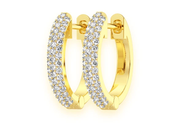 Three Row Bubbly Hoop Diamond Earrings 14k Solid Gold 0.20ctw