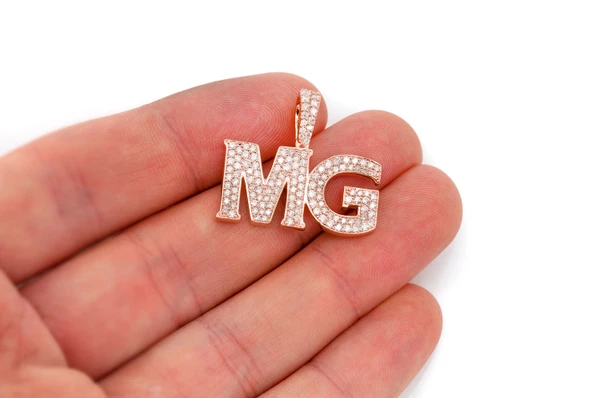 Custom Heavy Serif Letter Nameplate Diamond Pendant 14k Solid Gold