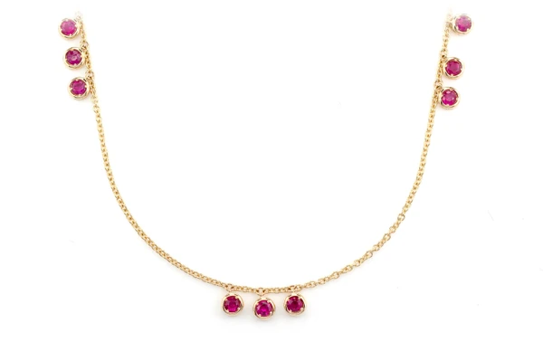 Ruby Drop Dangle Station Necklace 14k Solid Gold 0.90ctw