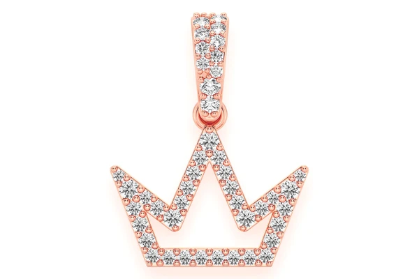 Open Silhouette Crown Diamond Pendant 14k Solid Gold 0.25ctw