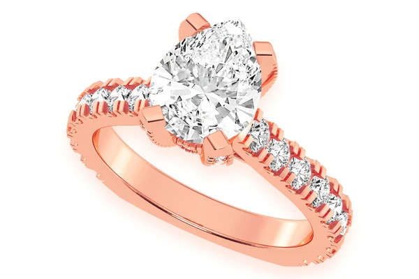 Thinn - 2.00ct Pear Solitaire - Single Row Scallop - Diamond Engagement Ring - All Natural