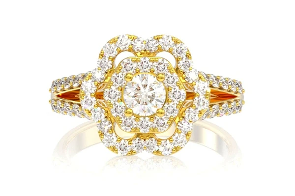 1.00ctw - Flower Halo Split Shank - Diamond Engagement Ring - All Natural