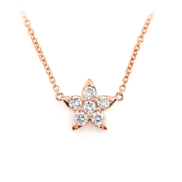 Diamond Star Necklace Attached 14k Solid Gold 0.39ctw