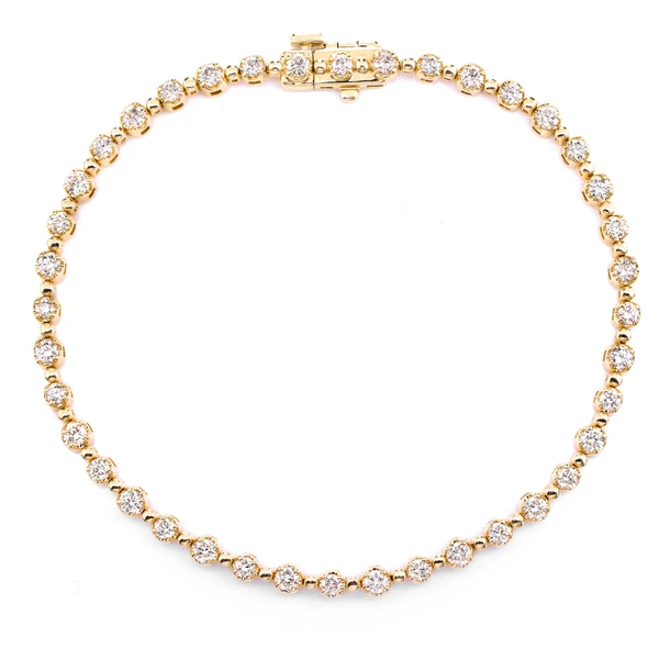 Beaded Crown Set Diamond Link Bracelet 14k Solid Gold 1.75ctw