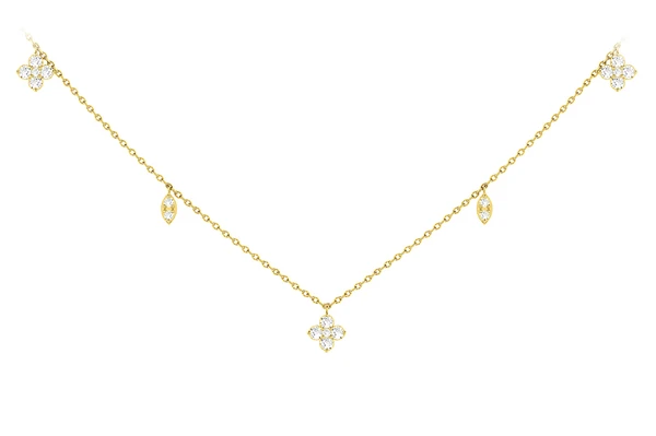 Clover Diamond Station Necklace 14k Solid Gold 0.25ctw