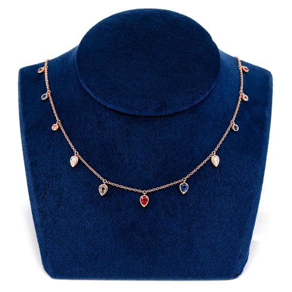 Rainbow And Diamond Drop Necklace 14k Solid Gold 1.00ctw