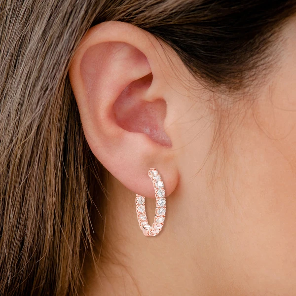 25pt Diamond Inside Outside Hoop Earrings 14k Solid Gold 10.00ctw 