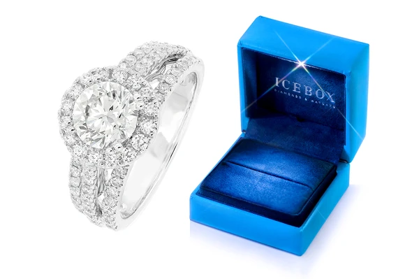 1.50ct Round Solitaire - Three Row Cathedral Halo - Diamond Engagement Ring - All Natural