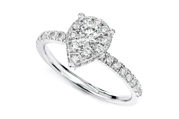 0.75ctw Pear Cluster Diamond Engagement Ring 14k Solid Gold - All Natural