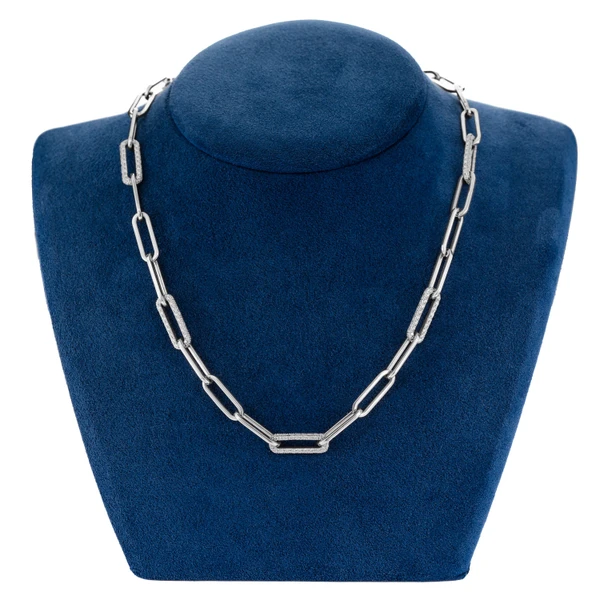 Alternating Elongated Diamond Rolo Link 17.5" Necklace 14k Solid Gold 3.00ctw