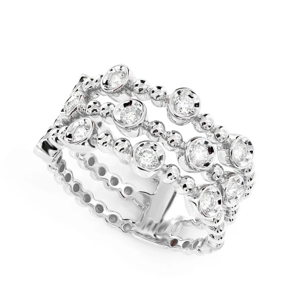 Four Row Scattered Beaded Bezel Diamond Band Ring 14k Solid Gold 0.35ctw 