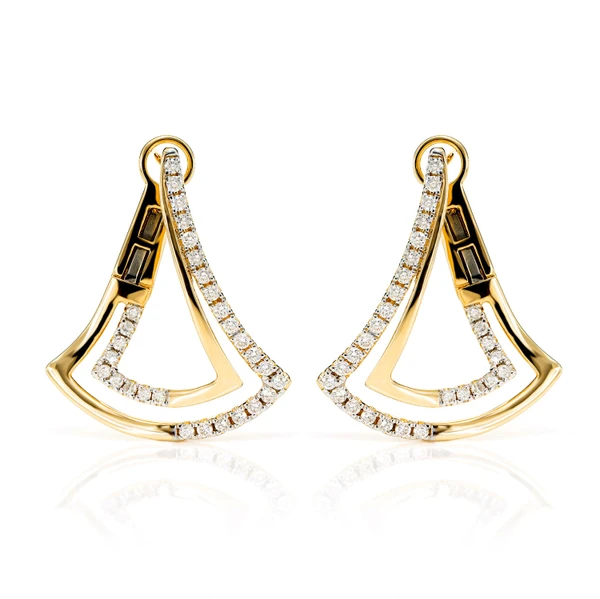 Two Row Chevron Diamond Half Hoop Earrings 14k Solid Gold 0.45ctw