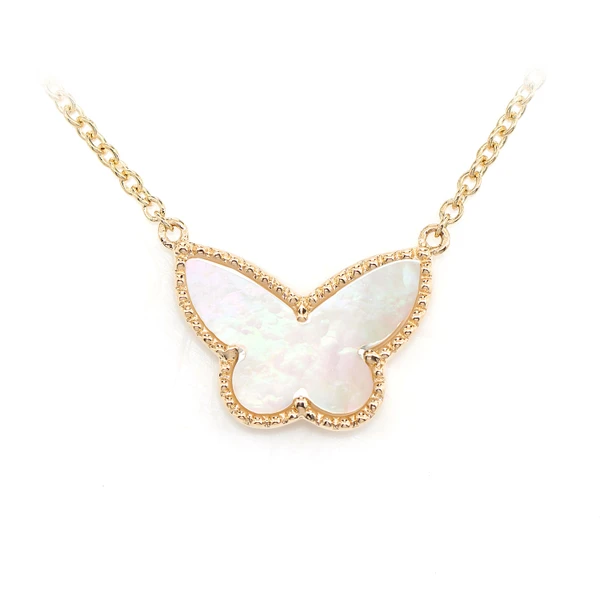 Mother Of Pearl Butterfly Necklace Attached 14k Solid Gold 