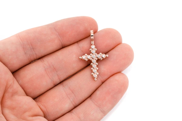 Multi Beads Cross Diamond Pendant 14k Solid Gold 0.20ctw