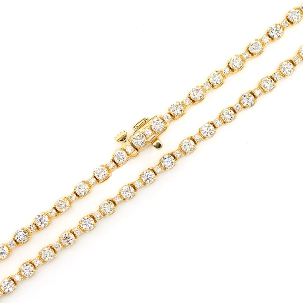 Alternating Small And Large Round Diamond Tennis Necklace Solid Gold 7.60ctw