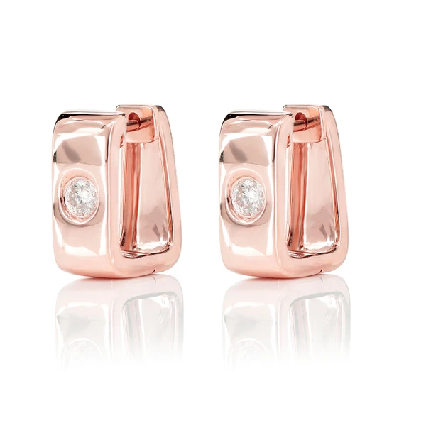 Rectangular Gypsy Set Diamond Hoop Earrings 14k Solid Gold 0.25ctw