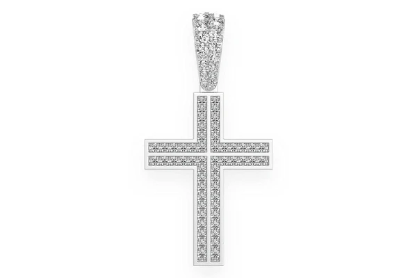 Straight Accent Cross Diamond Pendant 14k Solid Gold 0.75ctw