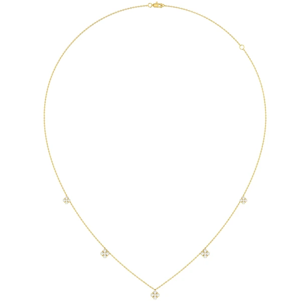 Clover Diamond Station Necklace 14k Solid Gold 0.45ctw