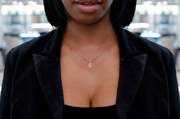 Dollar Sign Diamond Pendant 14k Solid Gold 0.20ctw