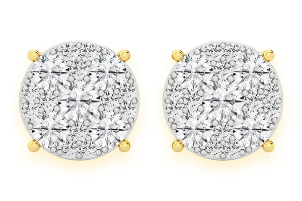 3.00ctw Mosaic Stud Diamond Earrings 14k Solid Gold