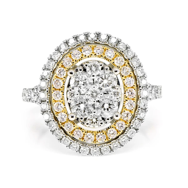 Oval Cluster Double Diamond Halo Ring 14k Solid Gold 1.50ctw