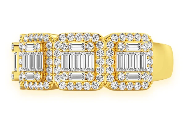 Round Baguette Diamond Band 14k Solid Gold 1.50ctw