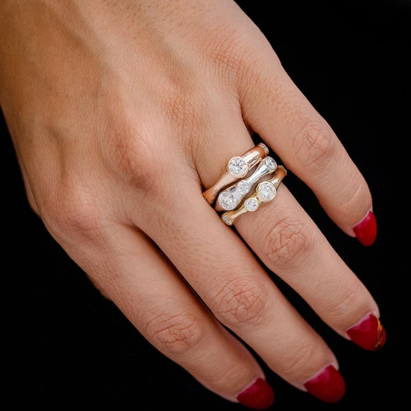 Tri-Color Scattered Gypsy Set Diamond Ring 14k Solid Gold 2.10ctw