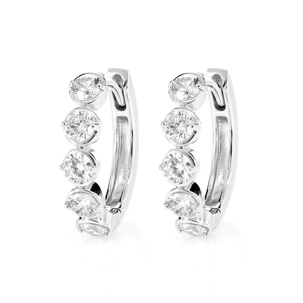 Diamond Huggie Bezel Hoop Earrings 14k Solid Gold 1.10ctw