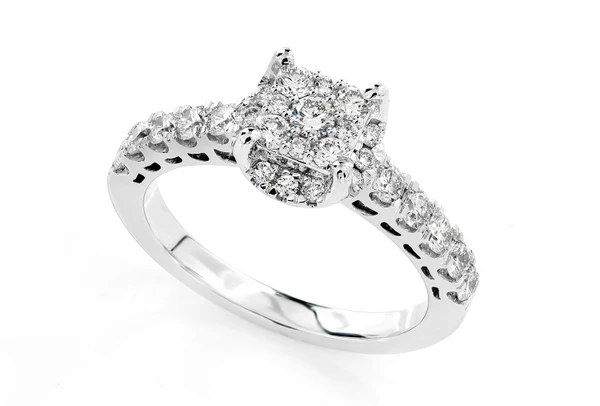 0.85ctw Square Cluster Halo 14k Solid Gold - Diamond Engagement Ring - All Natural