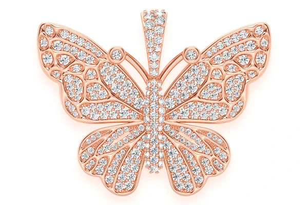 Butterfly Diamond Pendant 14k Solid Gold 2.00ctw