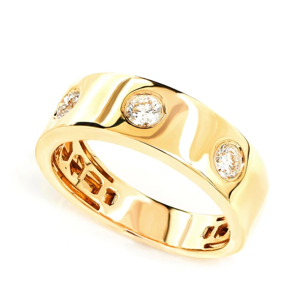 Three Stone Gypsy Set Diamond Band 14k Solid Gold 0.35ctw
