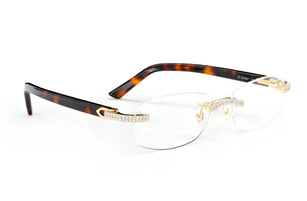 Cartier Glasses Iced Out Diamonds - Brown - 1.62ctw - Yellow Gold