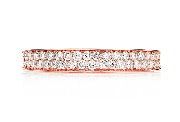 Two Row Border Diamond Band Ring 14k Solid Gold 0.33ctw