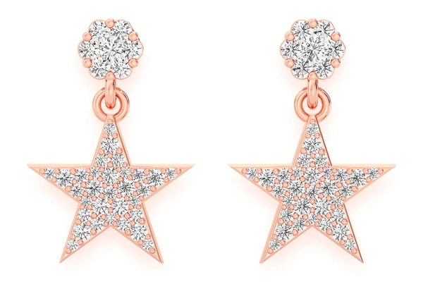 5 Point Star Dangling Stud Diamond Earrings 14k Solid Gold 0.75ctw