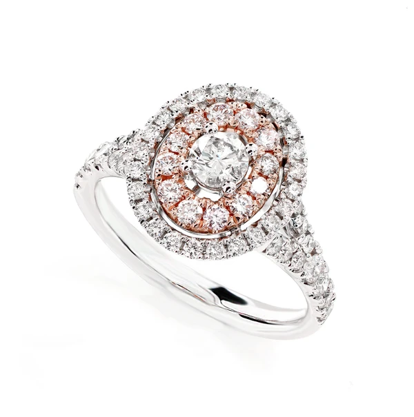 Oval Double Halo Diamond Cluster Ring 14k Solid Gold 2.00ctw