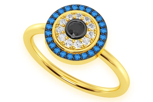 Round Evil Eye Diamond Ring 14k Solid Gold 0.33ctw 