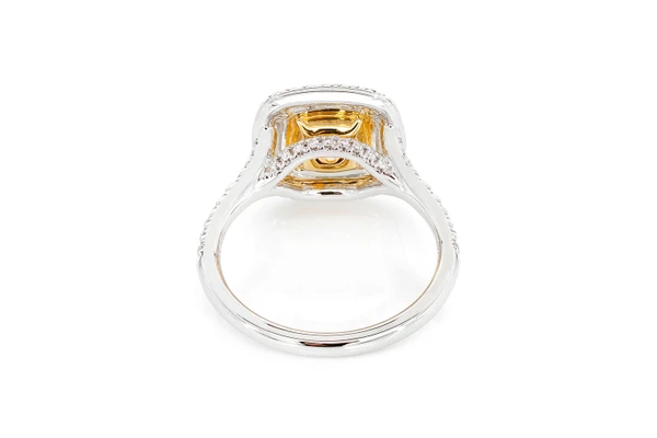 1.50ct Cushion Fancy Yellow Diamond Double Halo Diamond Ring 14k Solid Gold 