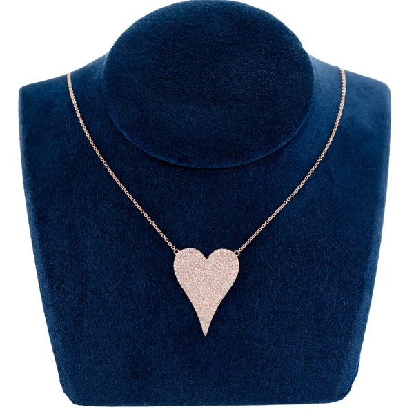 Large Diamond Heart Pendant Attached Necklace Solid Gold 1.15ctw
