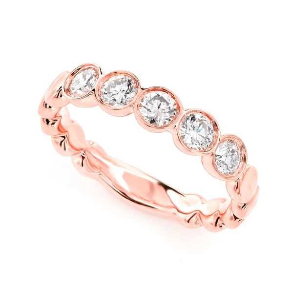 Five Stone Bezel Set Round Diamond Band Ring 14k Solid Gold 0.70ctw