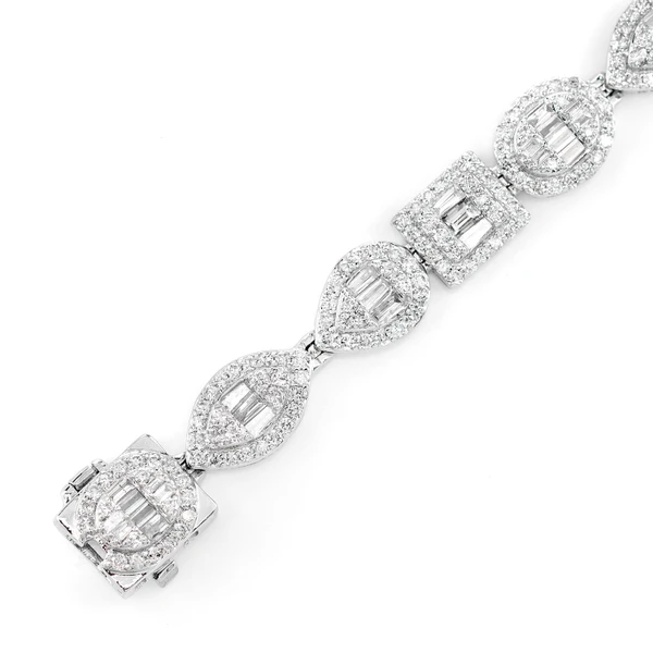 Baguette And Round Multi Shape Link Diamond Bracelet 14k Solid Gold 4.00ctw 