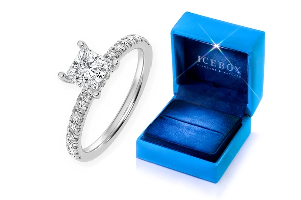 Thinn - 0.75ct Princess Solitaire - One Row Under Halo - Diamond Engagement Ring - All Natural