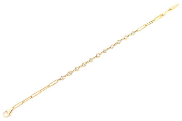 Bezel Link Enlongated Rolo Bracelet 14k Solid Gold 0.60ctw 