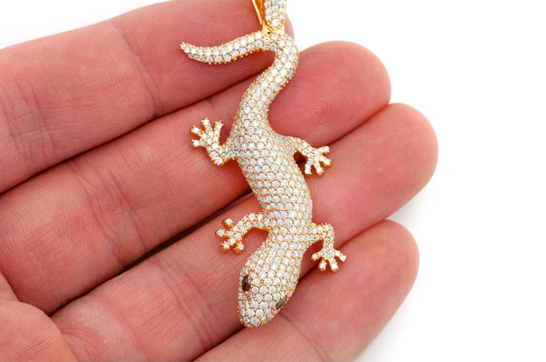 Lizard Diamond Pendant 14k Solid Gold 4.20ctw