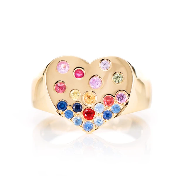 Gypsy Set Sapphire Heart Ring 14k Solid Gold 0.55ctw