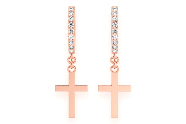 Plain Cross Hoop Diamond Earrings 14k Solid Gold 0.10ctw