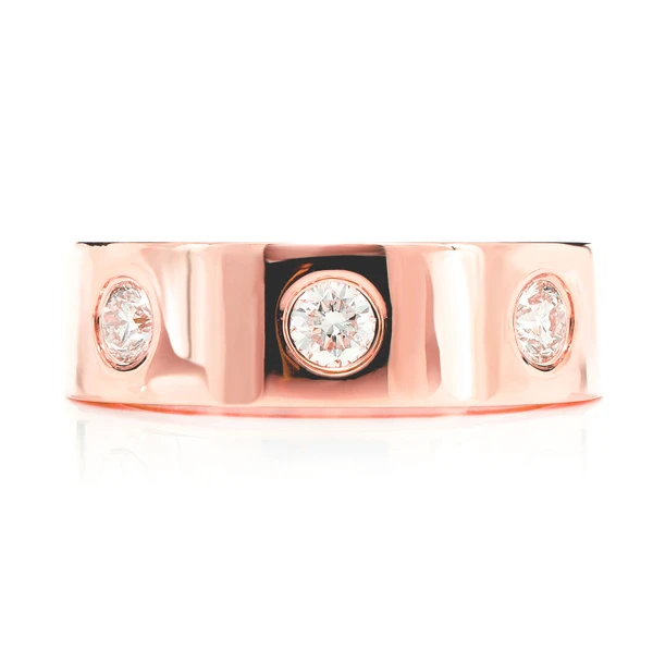 Three Stone Gypsy Set Diamond Band 14k Solid Gold 0.35ctw