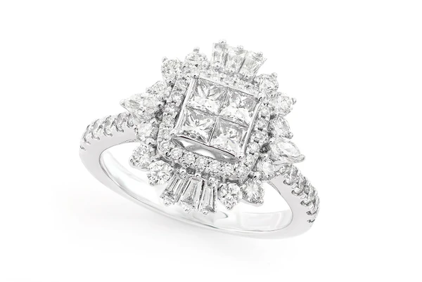 Art Deco Princess Diamond Ring 14k Solid Gold 1.50ctw