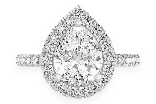 Thav - 2.00ct Pear Solitaire - Scallop Halo One Row - Diamond Engagement Ring - All Natural