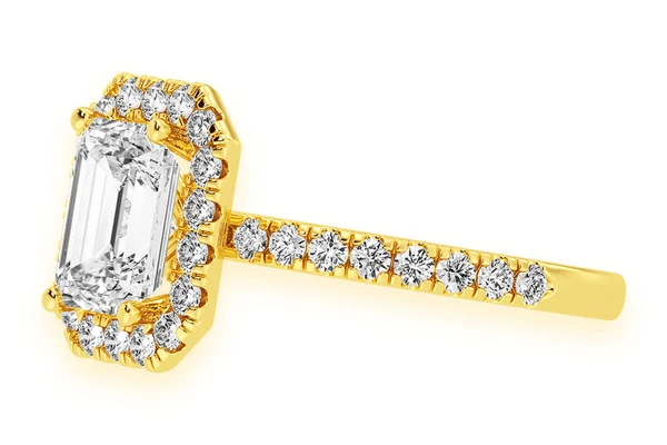 Thav - 1.00ct Emerald Solitaire - Scallop Halo One Row - Diamond Engagement Ring - All Natural Vs Diamonds