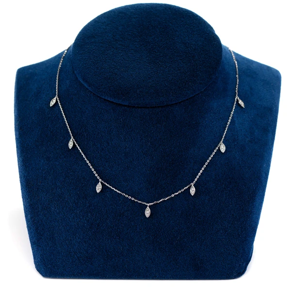 Marquise Dangling Diamond Necklace 14k Solid Gold 0.10ctw
